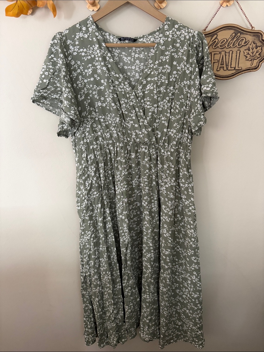 BloomChic Sage Green Floral Midi Dress
